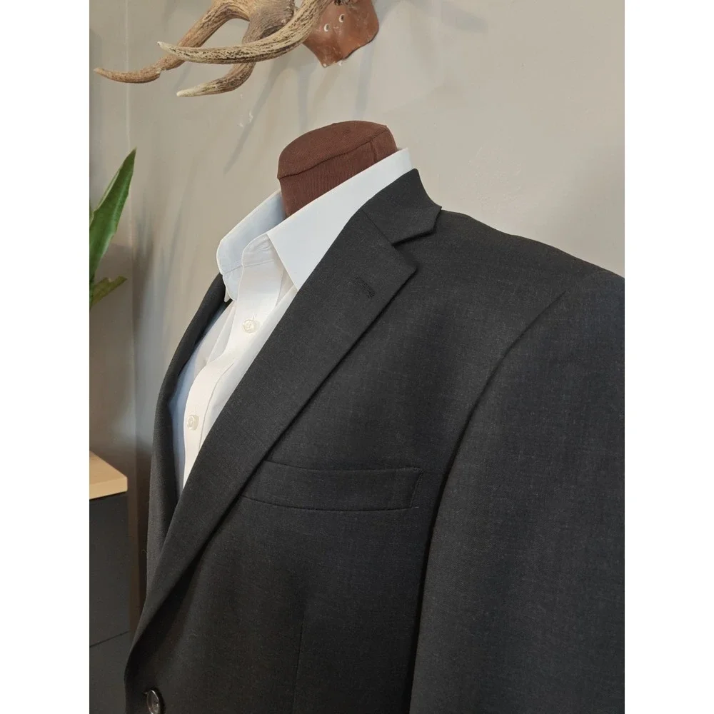 Hart Schaffner Marx Mens Wool Sports Coat 42L Charcoal Black USA Made S601